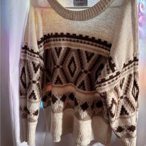 Women's Cream and Brown Patterned Sweater